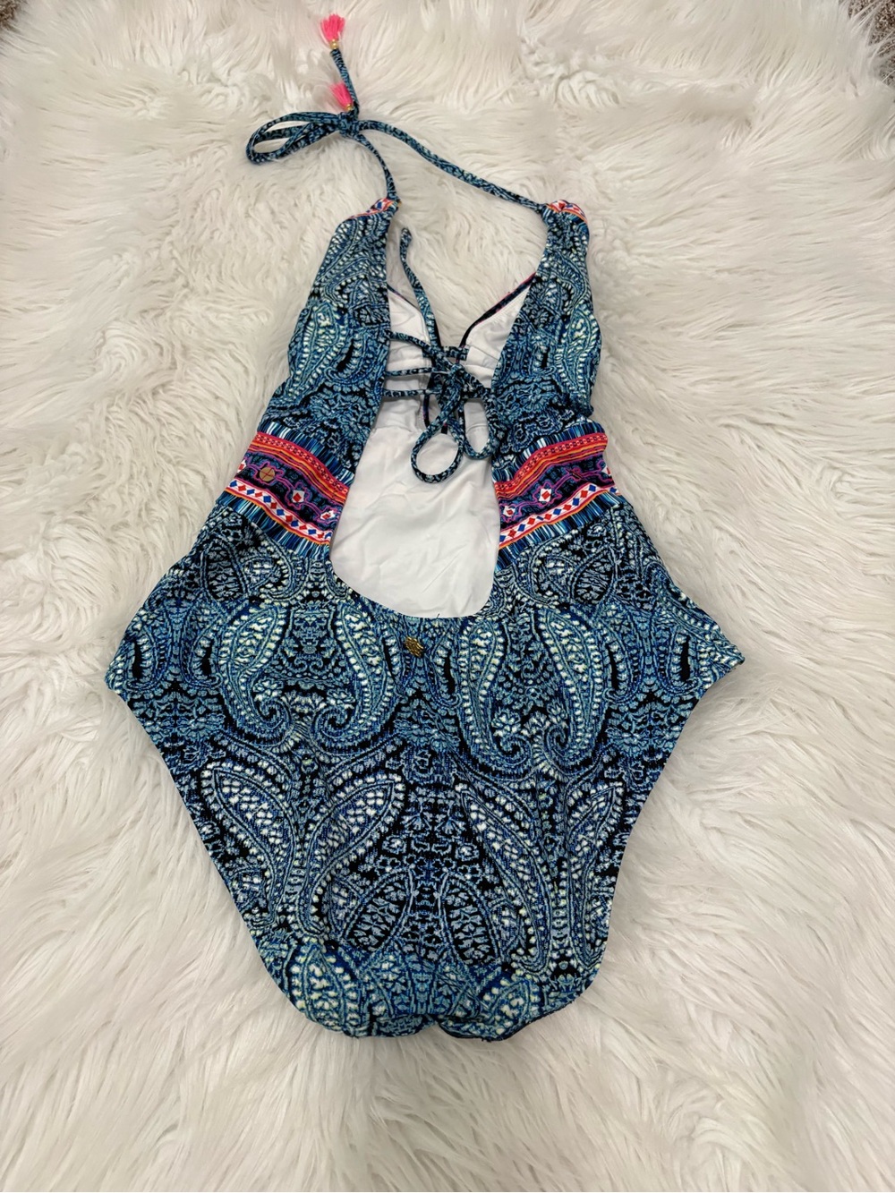 Nanette Lepore Indigo Paisley Boho Goddess Resortwear One-Piece Swimsuit - Picture 3 of 4